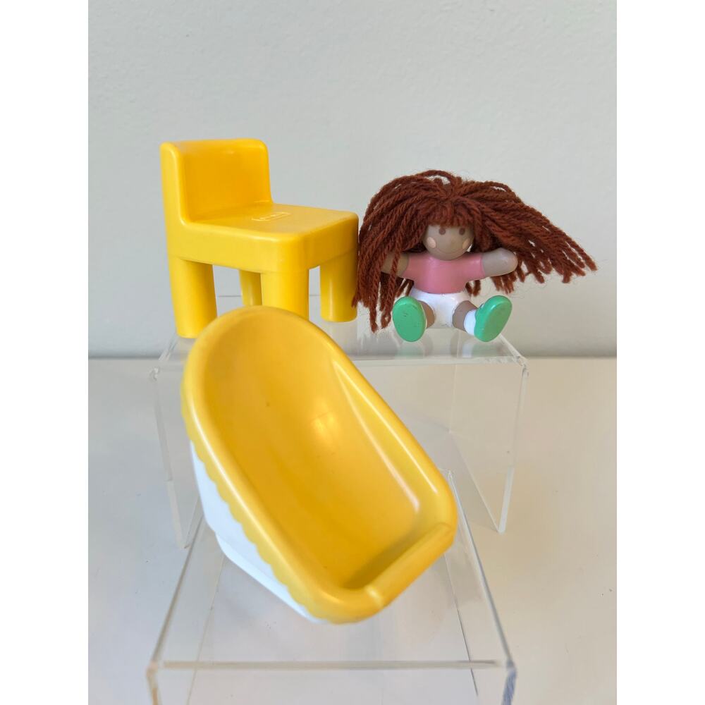 Vintage Little Tikes Dollhouse Lot - Infant Seat Yellow Chair and Doll